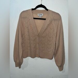 Filoro Women’s Cashmere Pink Cardigan with Heart detail Pattern Button Down Sz M